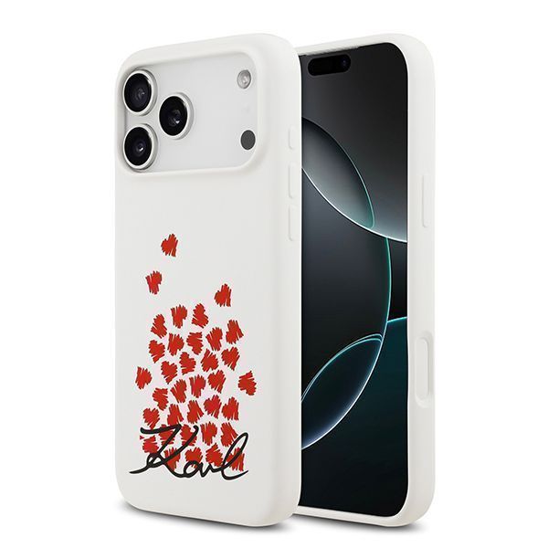Lagerfeld для iPhone 17 Pro чехол Liquid Silicone Hearts Hard White (MagSafe)